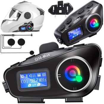 Motorcycle Bluetooth Intercom Q58MAX with Radio and Flashlight