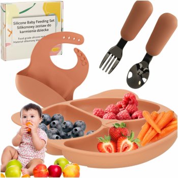 Silicone Baby Feeding Set 4-Piece with Bear Plate, orange