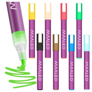 Acrylic Paint Pens Maaleo Set of 8, Waterproof Markers for Rock Painting, Glass, Wood
