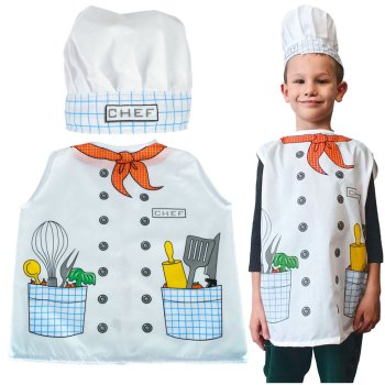 Kids Chef Costume Set with Apron and Hat for Dress-Up Ages 3-8