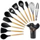Kitchen Utensil Set 12 pcs, Silicone + Wood, Black