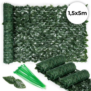 Artificial ivy hedge, 3 rolls, total 500x150 cm, balcony privacy screen, dark green