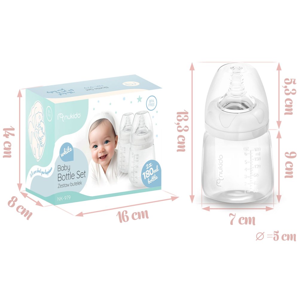 Toddler Milk Bottles, 180 nml, 2 pcs. (Nukido) (1)