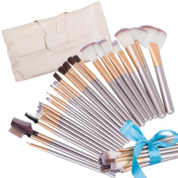 24-Piece Professional Makeup Brush Set with Case, Silver