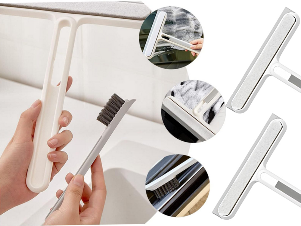 Window squeegee with handle and groove brush, 22 cm (1)