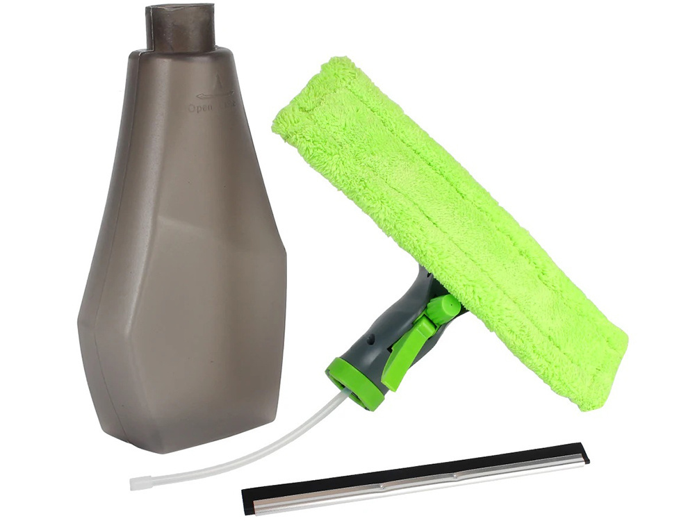 3-in-1 window cleaner with spray, microfiber and squeegee, green (2)
