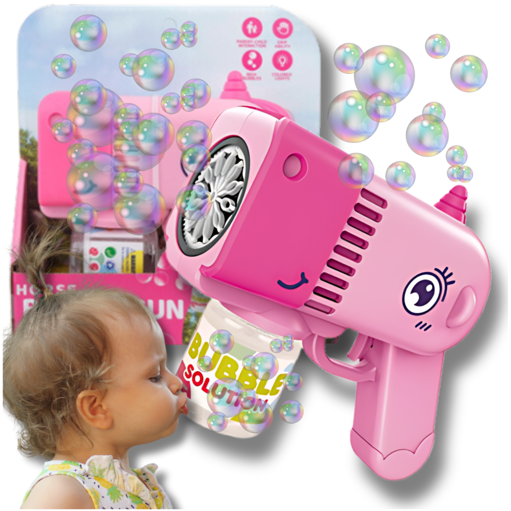 Unicorn Bubble Gun Machine with Lights and Solution, Pink