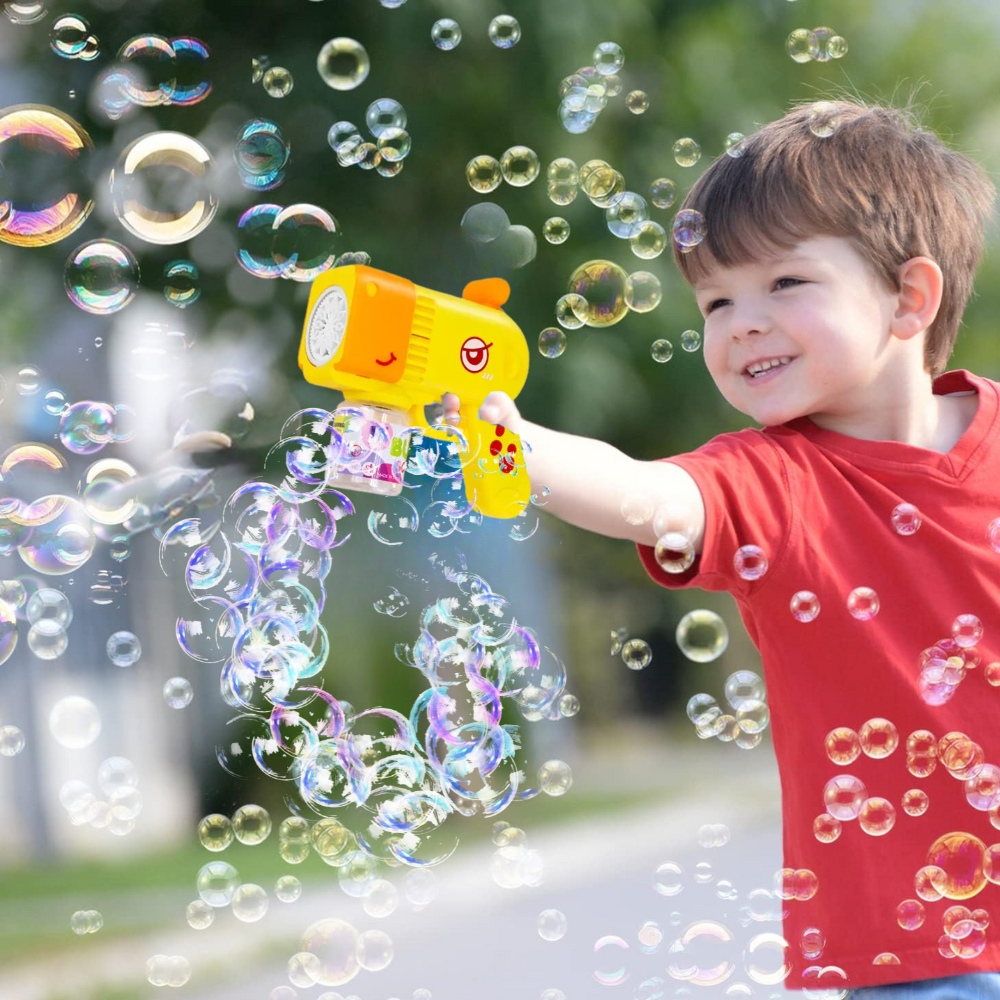 Giraffe Bubble Gun Blower with Lights and Bubble Solution, Yellow (1)