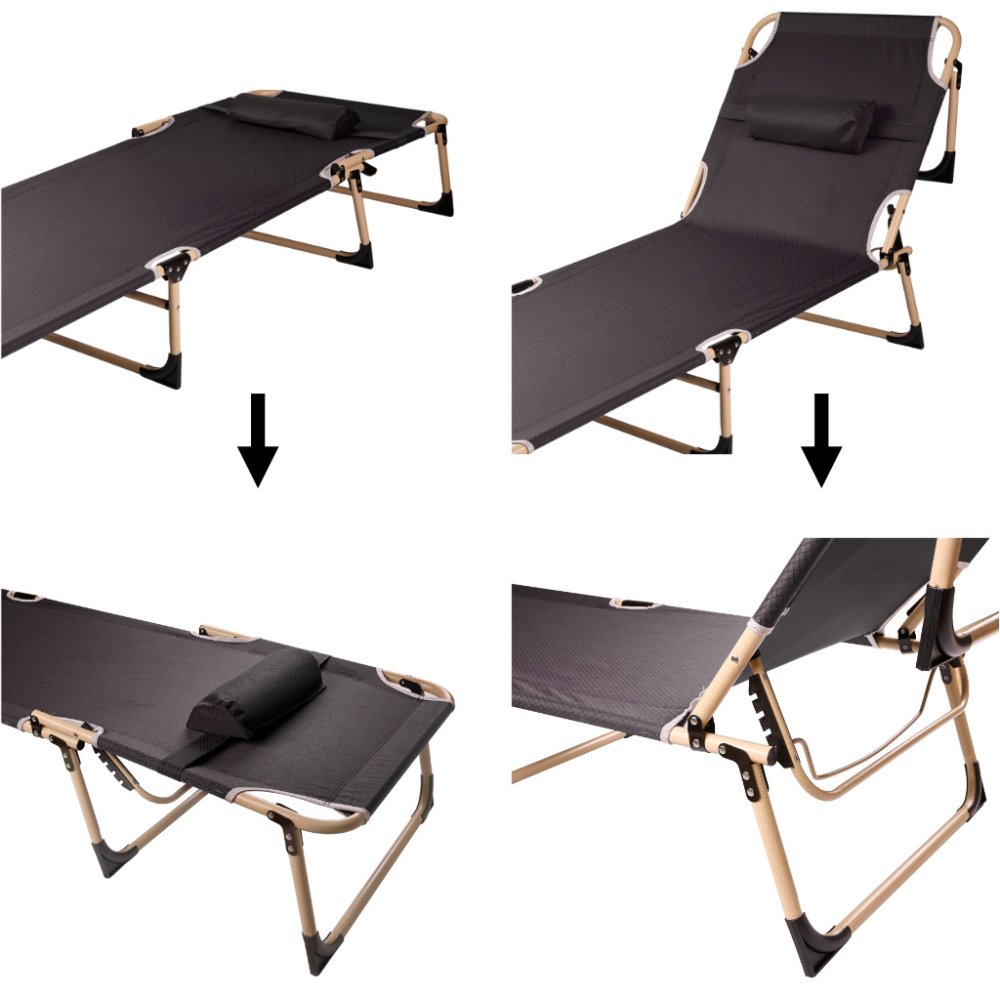 Folding camping cot with adjustable backrest, 193 cm, grey (3)