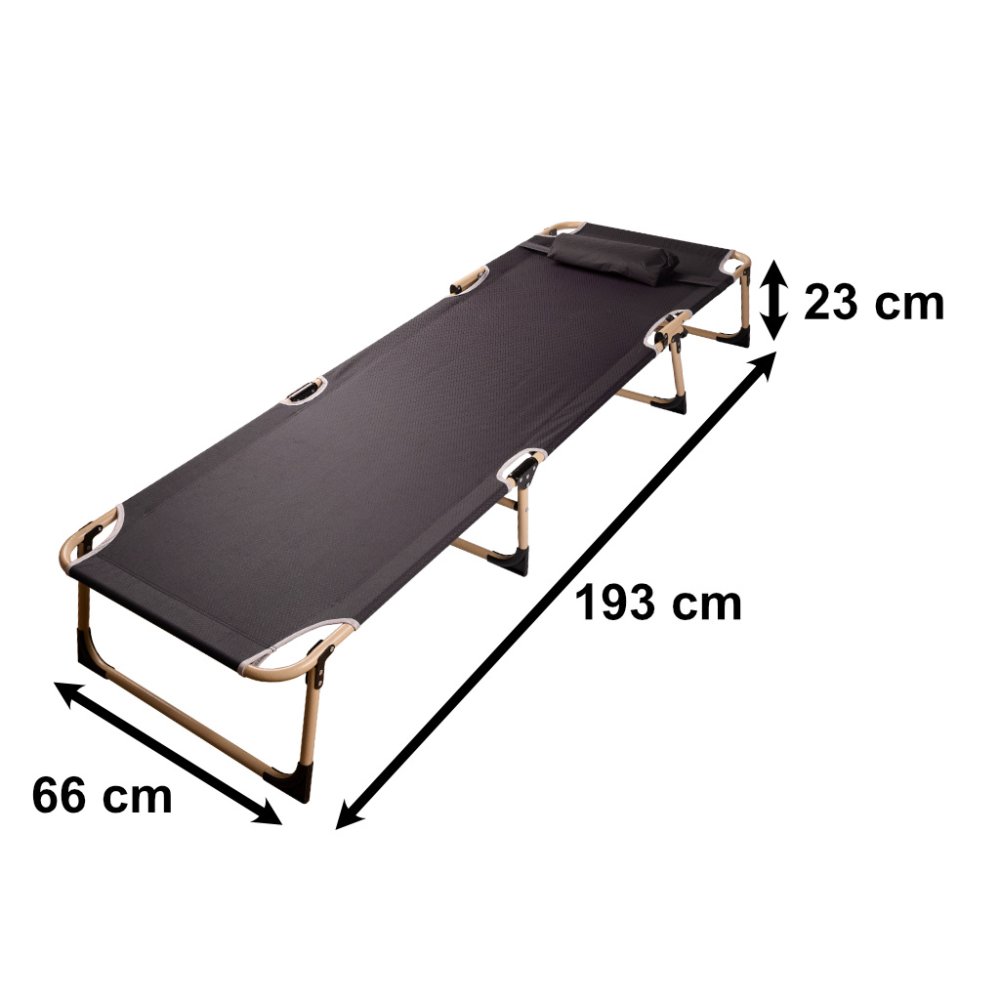 Folding camping cot with adjustable backrest, 193 cm, grey (1)