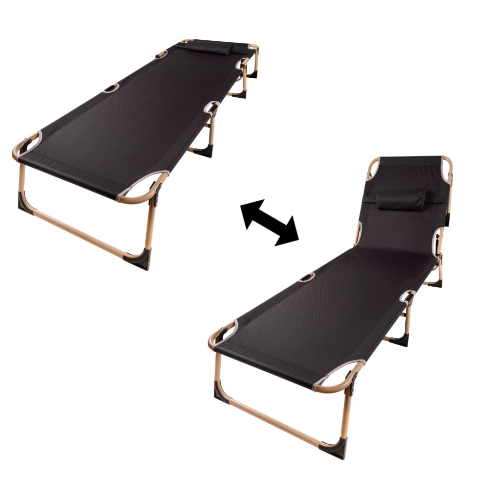 Folding camping cot with adjustable backrest, 193 cm, grey (2)