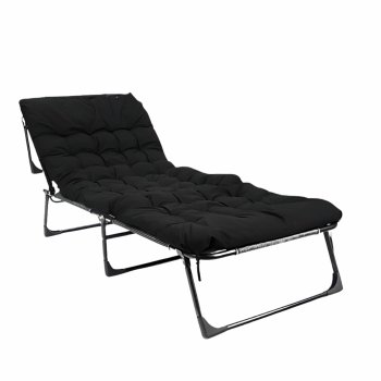 Folding Camping Cot with Pillow, Adjustable Outdoor Chaise Lounge, Black