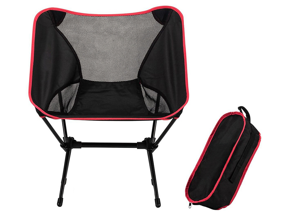 Folding camping chair for fishing and outdoor use, black-red (1)