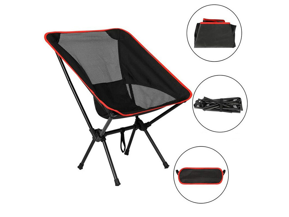 Folding camping chair for fishing and outdoor use, black-red (2)