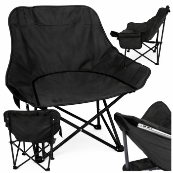 Folding Camping and Fishing Chair with Storage Pockets and Carry Bag, Black