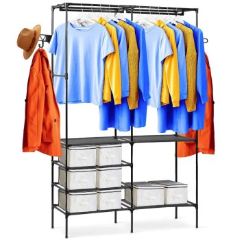 Massido MS-866 Large Clothes Hanger Rack Open Wardrobe with Storage Shelves Clothe Closet