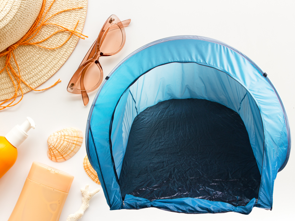 Pop-up Beach Tent, Large, Self-Opening, Zippered, Carry Bag, Blue (3)