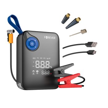 Jump Starter with Air Compressor Forever JS-400, 4-in-1 Car Battery Booster, Black-Blue