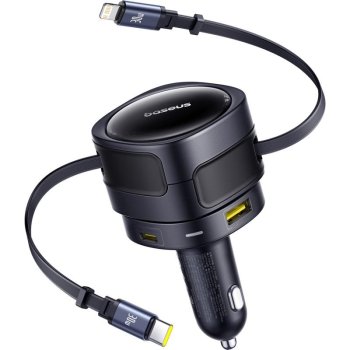 Baseus Enjoyment Max 90W Car Charger 2x USB-C + USB-C and Lightning Cable - Black