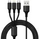 Car Charger for 4 Connectors + USB 3in1 Cable, 3A, 12-32V