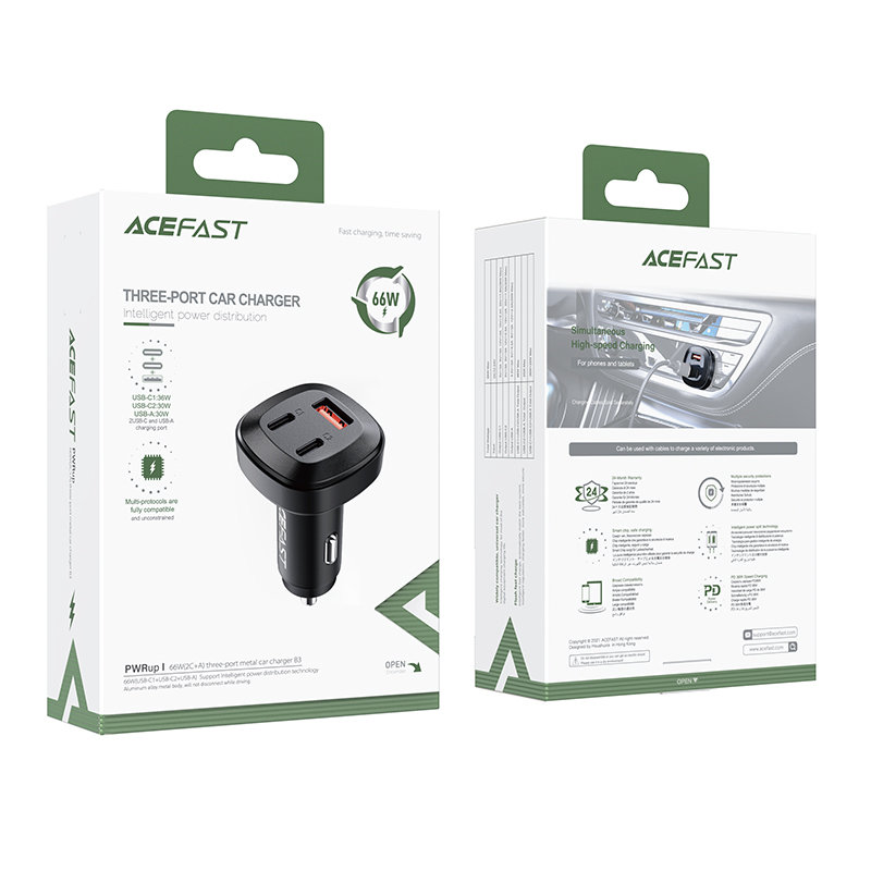 Acefast car charger 66W 2x USB Type C / USB, PPS, Power Delivery, Quick Charge 4.0, AFC, FCP, SCP black (B3 black) (3)