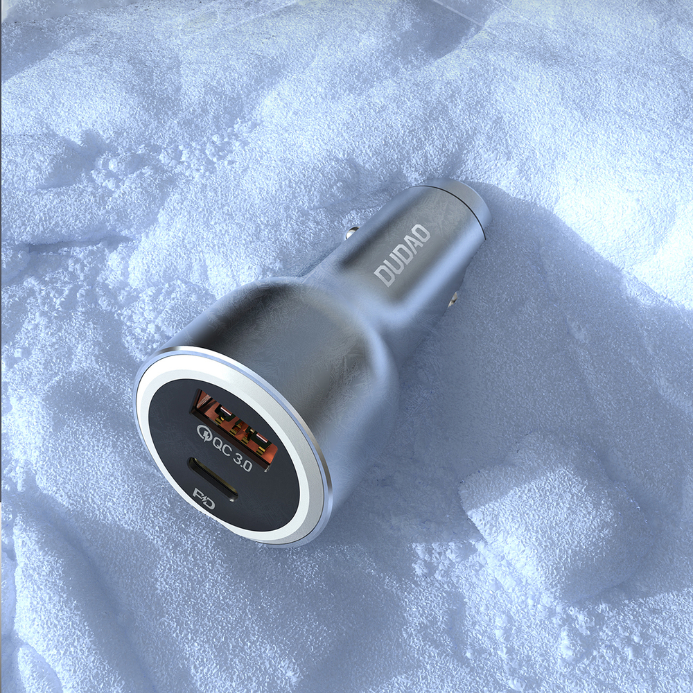 Dudao R4Ultra 120W Power Delivery Quick Charge LED Car Charger USB-A USB-C - Gray (3)