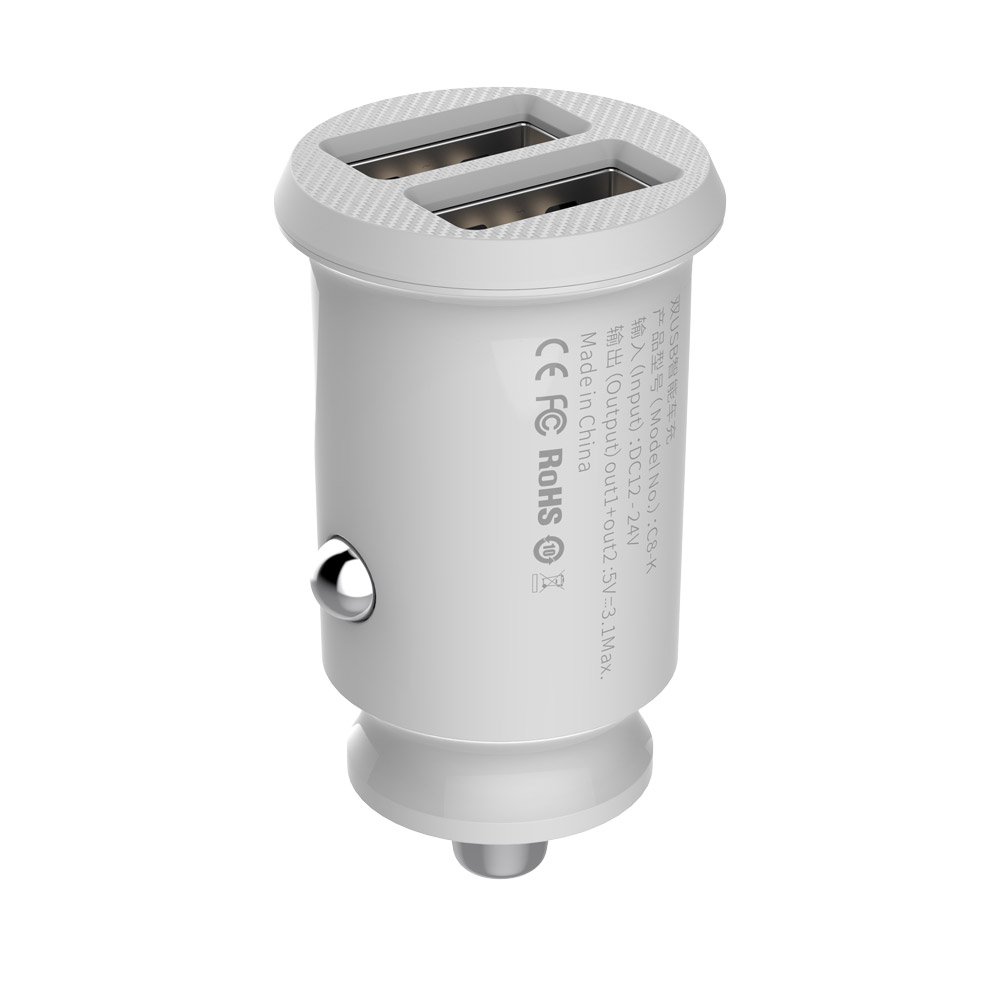 Baseus Grain Mini Car Charger 2x USB 3.1A, white (0)