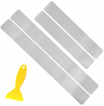 Carbon Fiber Car Door Sill Protector Stickers, 4pcs, Silver