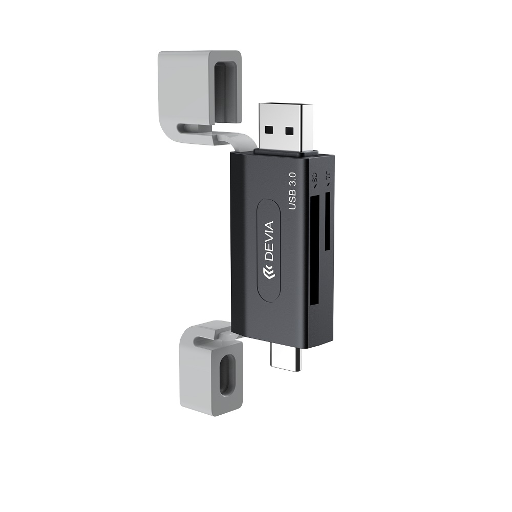 USB and USB-C 3.0 Memory Card Reader Devia EL240 2-in-1, black (0)
