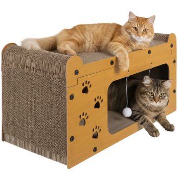 2-Level Cardboard Cat Scratcher House and Bed Purlov 27016