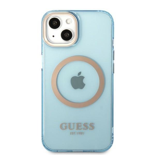Apple iPhone 13 6.1'' Guess Gold Outline Translucent MagSafe Case Cover, Blue (1)