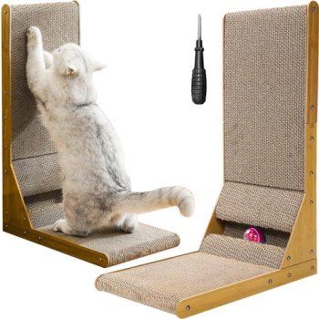 Purlov Cat Corner Scratcher with Toy Cardboard Scratching Post