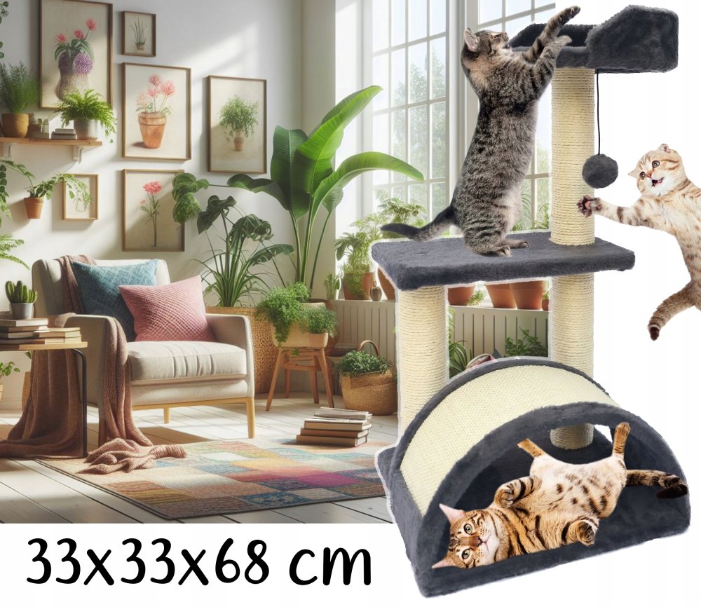 4-Level Cat Tree with Scratching Post, Condo and Bridge, 68 cm (1)