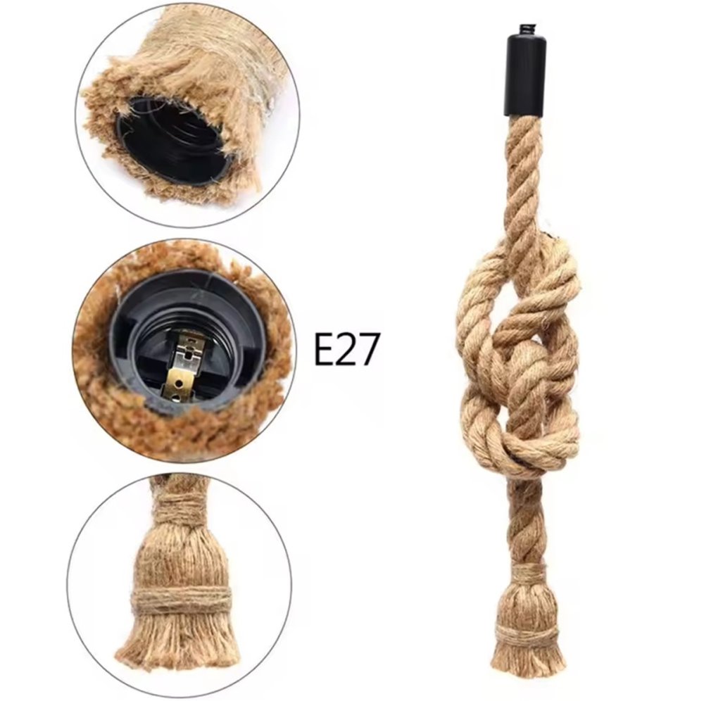 Ceiling lamp E27 with jute rope, single, black/brown (2)