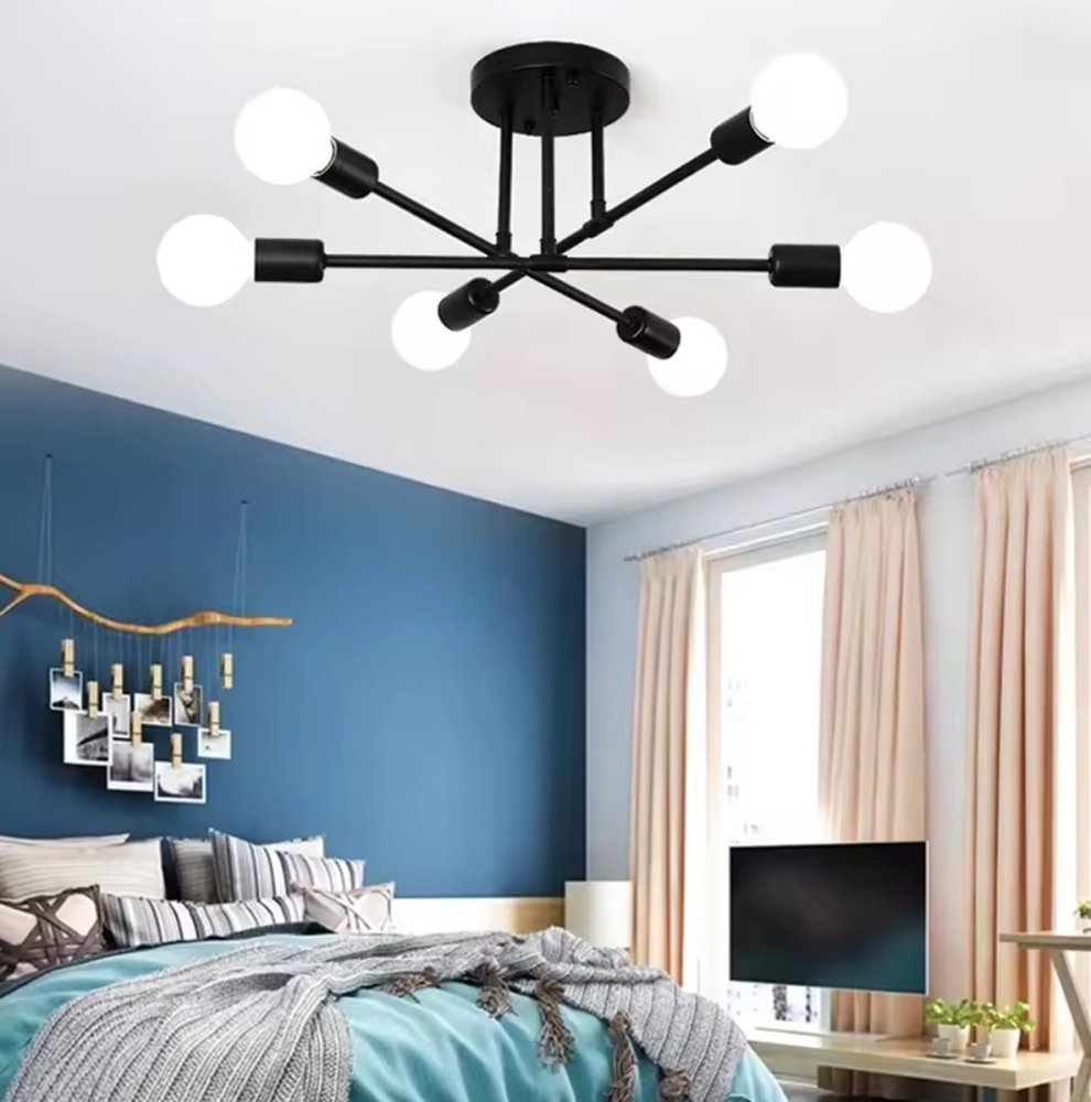 Loft Pendant Ceiling Light with 6 E27 Bulb Holders, black (0)