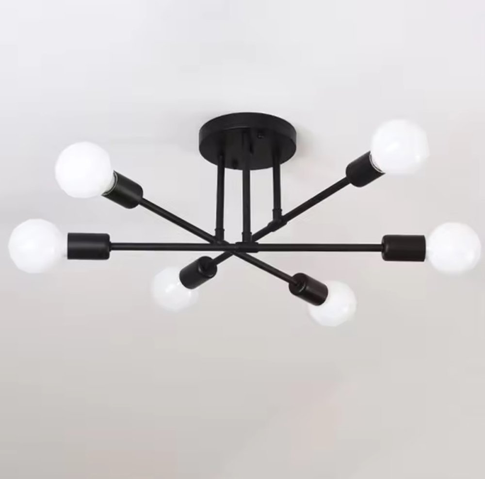 Loft Pendant Ceiling Light with 6 E27 Bulb Holders, black (2)