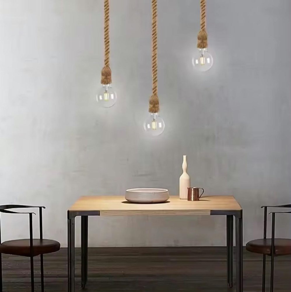 Double ceiling lamp with E27 and jute rope, black/brown (3)