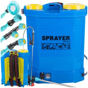 Battery backpack pressure garden sprayer with long telescopic lance, 16L, blue