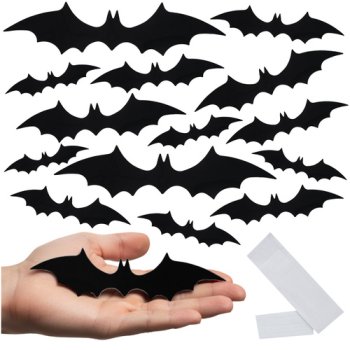 3D Bat Wall Stickers for Halloween Decorations 56 Pcs, Ruhhy 26026, Black
