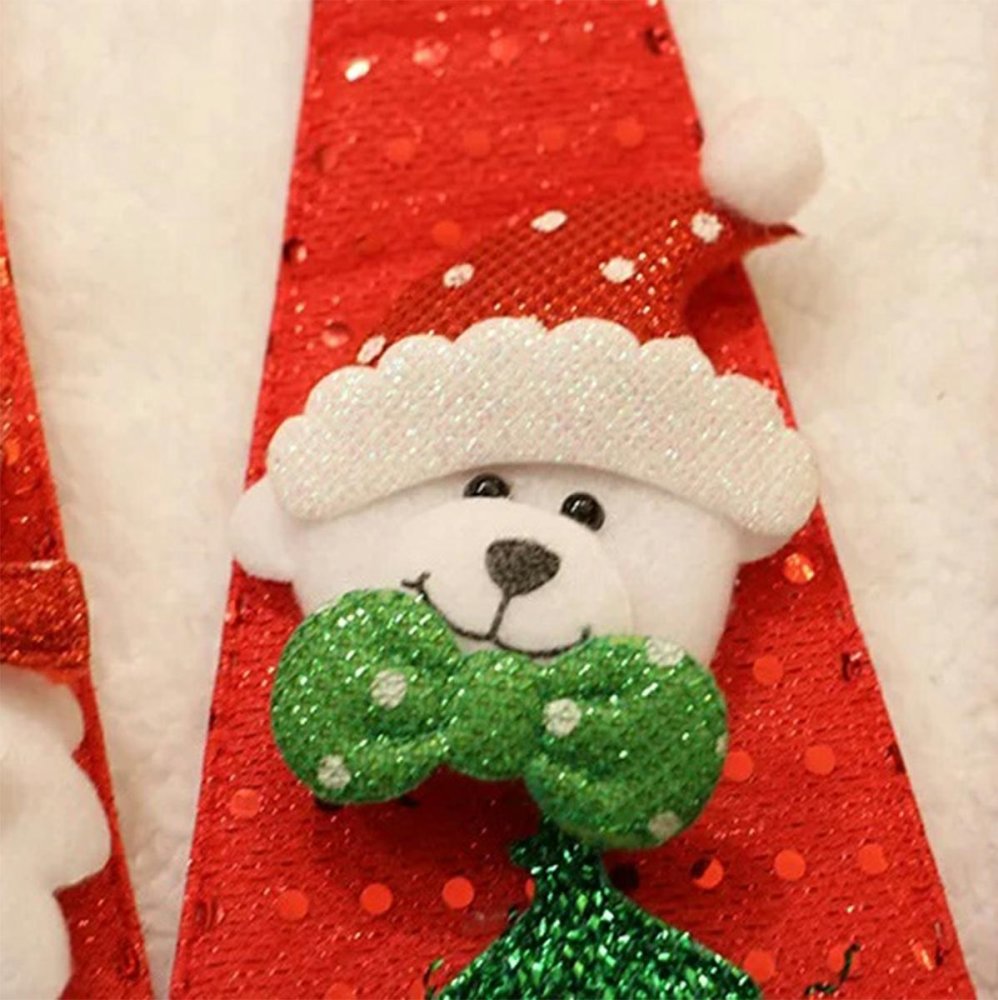 Novelty Christmas Tie with Teddy Bear and Tree, Red (1)