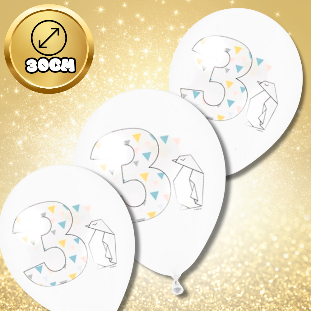 Transparent 3rd Birthday Balloons with Origami Print, 12 Pack (2)