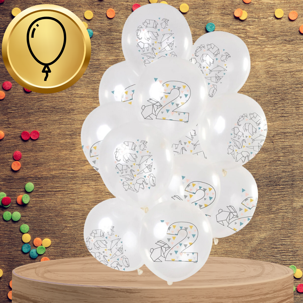 Transparent 2nd Birthday Balloons with Origami Print, 12 Pack, White (0)