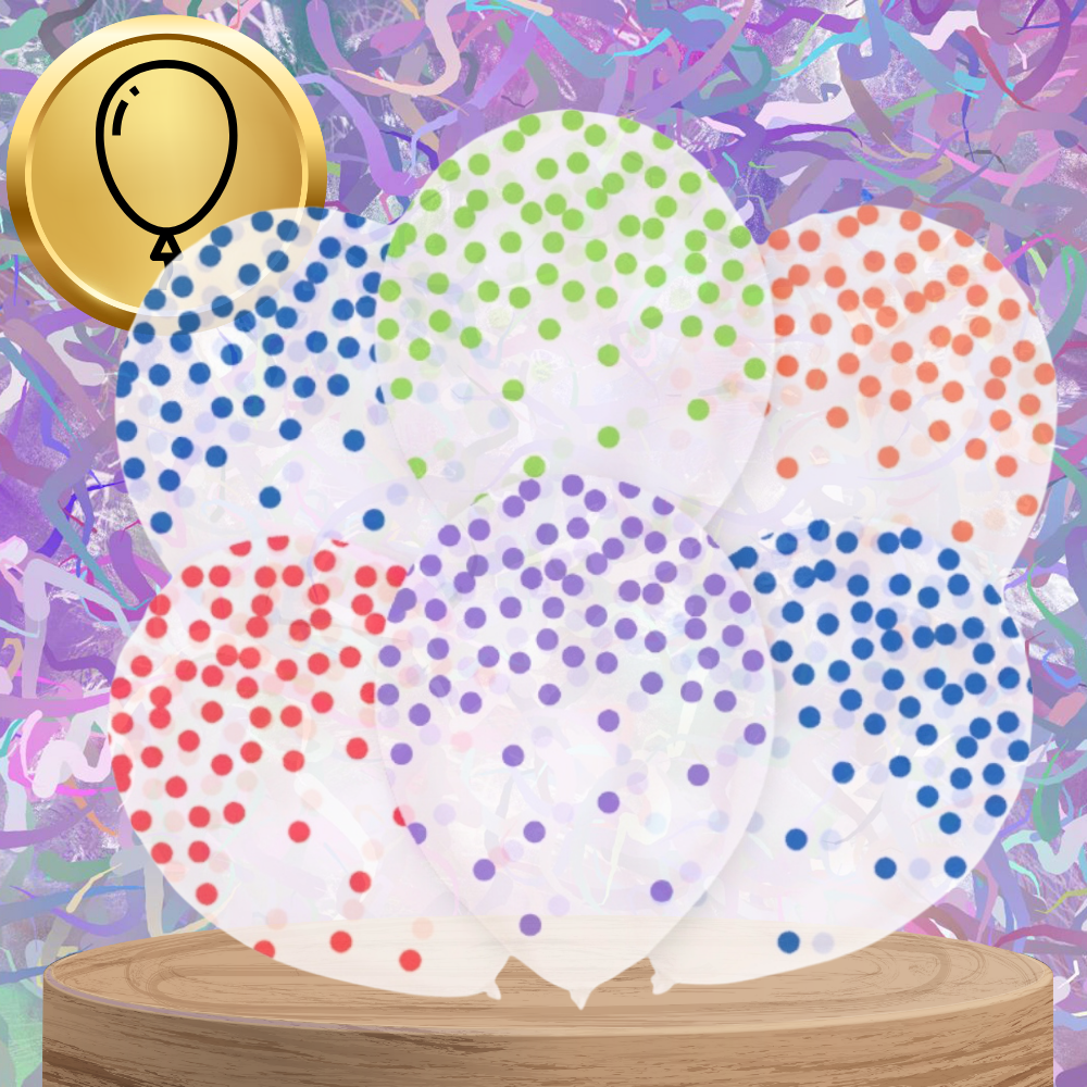 Large Clear Balloons with Colorful Polka Dots, 6 Pack (0)