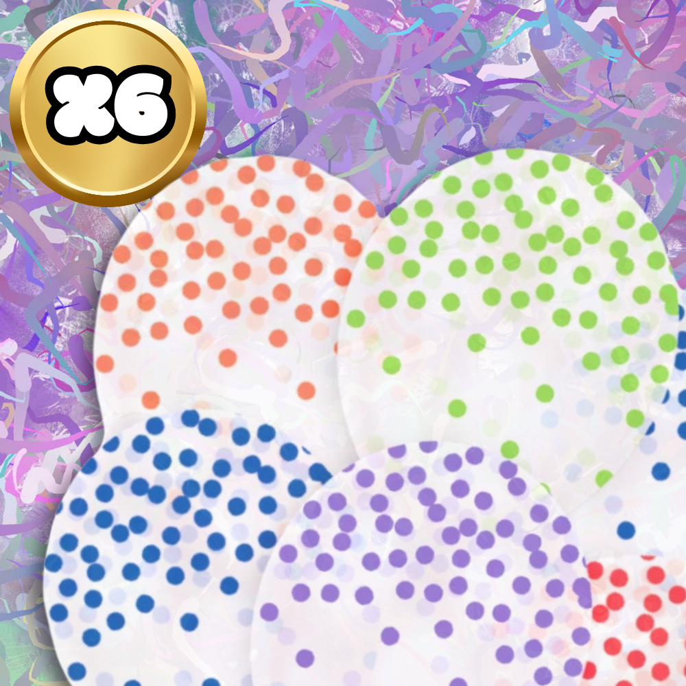 Large Clear Balloons with Colorful Polka Dots, 6 Pack (2)