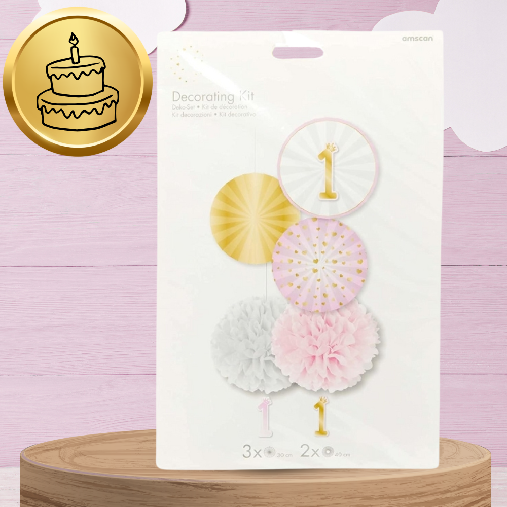 Girl's 1st Birthday Decoration Set, 5 Pcs, Pink (0)