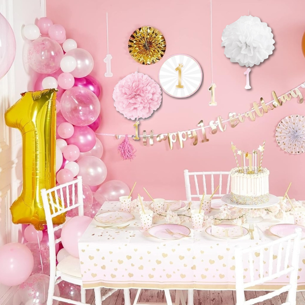 Girl's 1st Birthday Decoration Set, 5 Pcs, Pink (2)