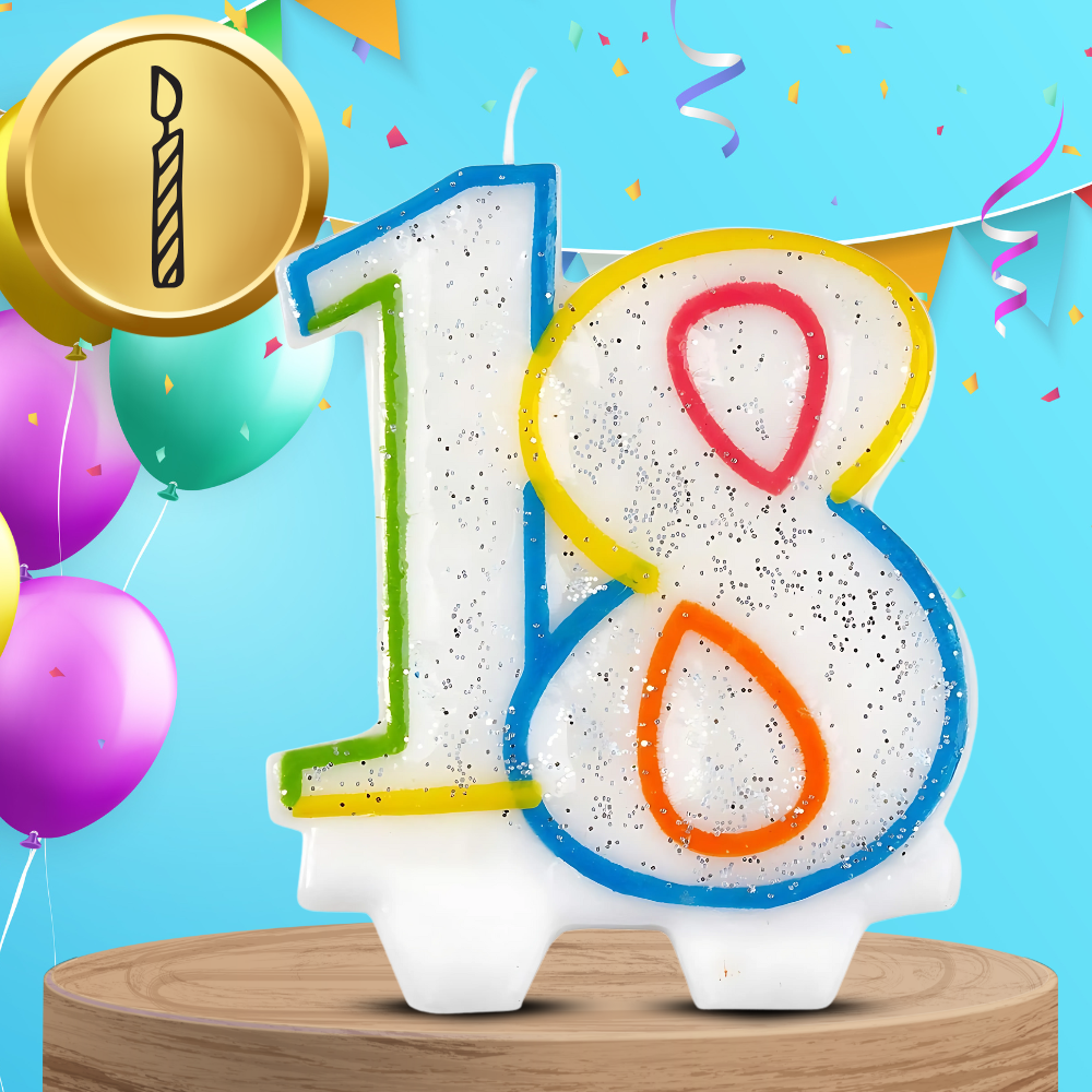 Glitter Number 18 Birthday Candle, Colorful Cake Topper (0)