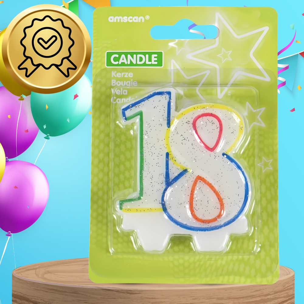 Glitter Number 18 Birthday Candle, Colorful Cake Topper (1)