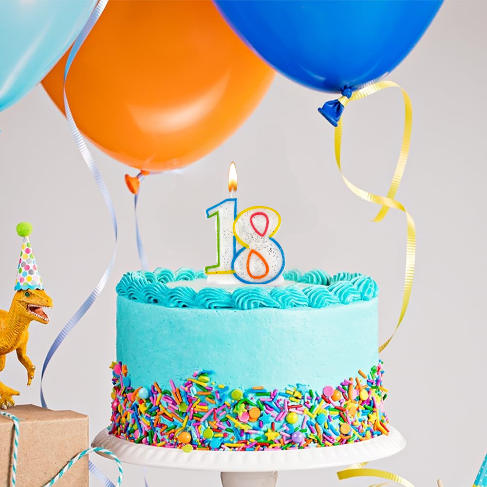 Glitter Number 18 Birthday Candle, Colorful Cake Topper (2)