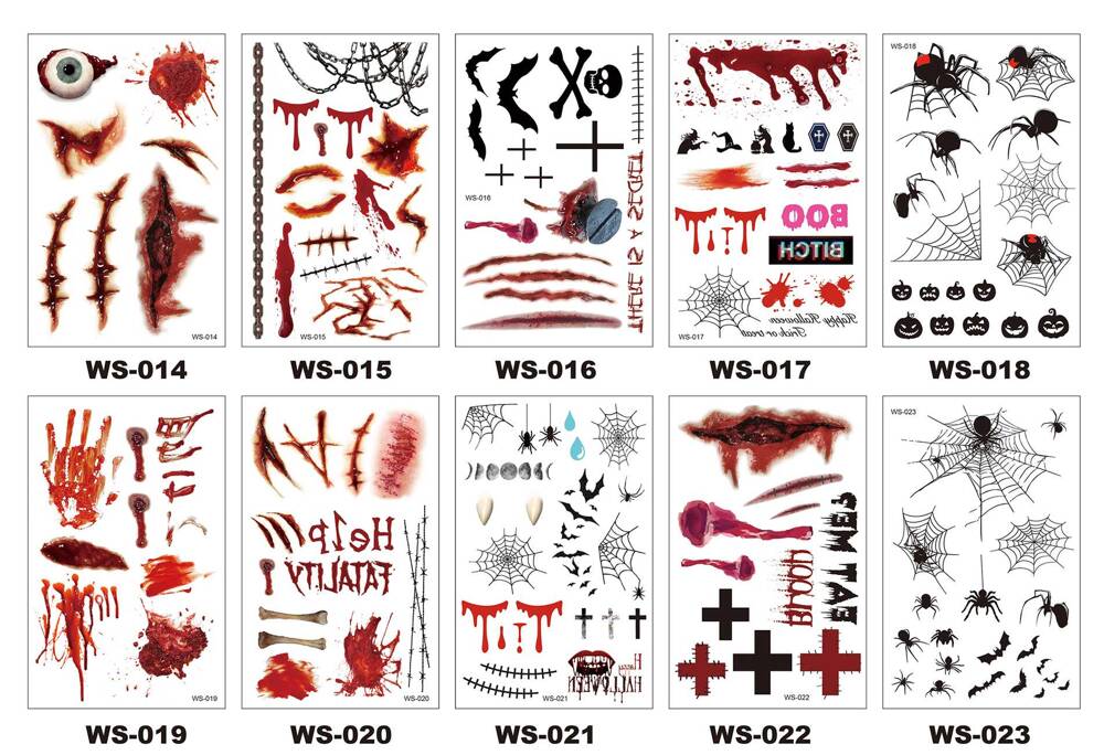 Tattoos Halloween Fake Realistic Washable Temporary Disguise Blood